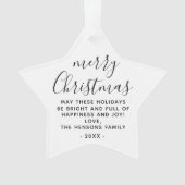 Minimaal zwart en wit, prettig kerstscript ornament (voorkant)
