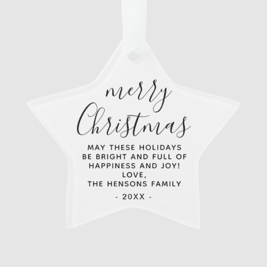 Minimaal zwart en wit, prettig kerstscript ornament (voorkant)