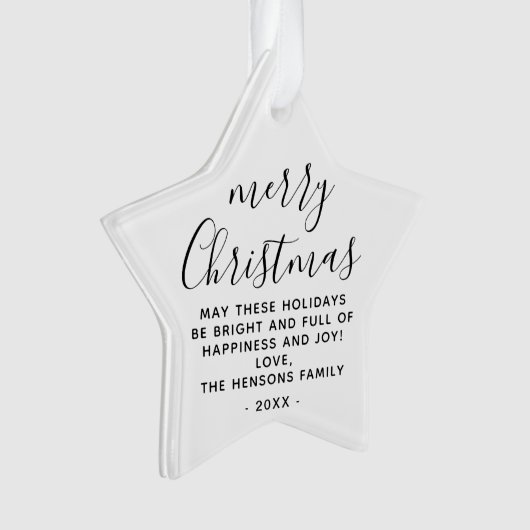 Minimaal zwart en wit, prettig kerstscript ornament (voorkant)