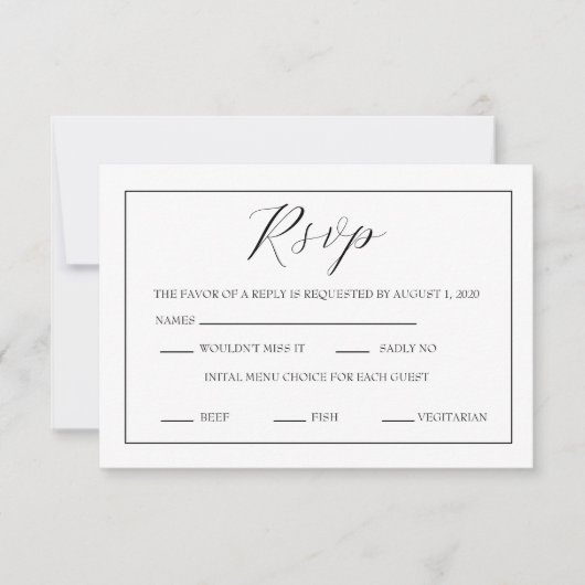 Minimaal Zwart en Wit Script RSVP (Voorkant)