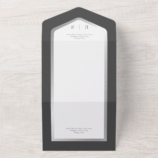 Minimaal zwart en wit zilver, modern, geen diner all in one uitnodiging (Buitenkant)