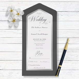 Minimaal zwart en wit zilver, modern, geen diner all in one uitnodiging