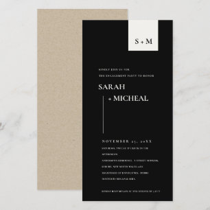 MINIMAAL ZWART- EN WITTE MONOGRAM-VERLOVING BEDANKKAART