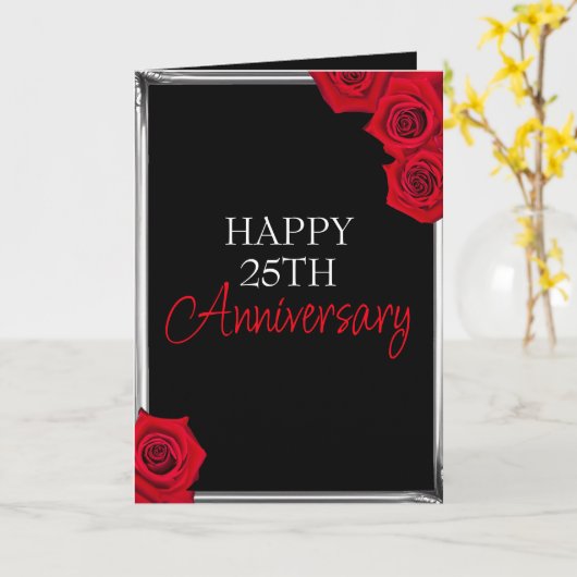 Minimaal Zwart en Zilver Man 25e Jubileum Kaart (Gele Bloem)