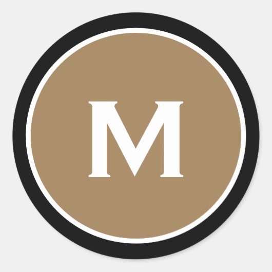 Minimaal zwart Gold Classic monogram Ronde Sticker (Voorkant)