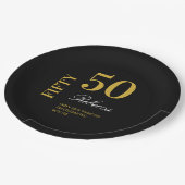 Minimaal Zwart & Goud 50e Verjaardagsfeestje Cockt Papieren Bordje (Gekanteld)