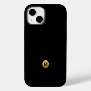 Minimaal Zwart Goud Geborsteld Metaal Monogram iPhone 14 Hoesje