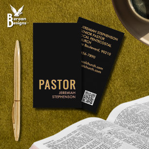 Minimaal Zwart Goud Logo QR Code Kerk PASTOR Visitekaartje