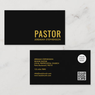 Minimaal Zwart Goud Logo QR Code PASTOR Visitekaartje