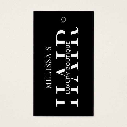 Minimaal Zwart Haar Extensions Maat Label Hang Lab Visitekaartje (Voorkant)