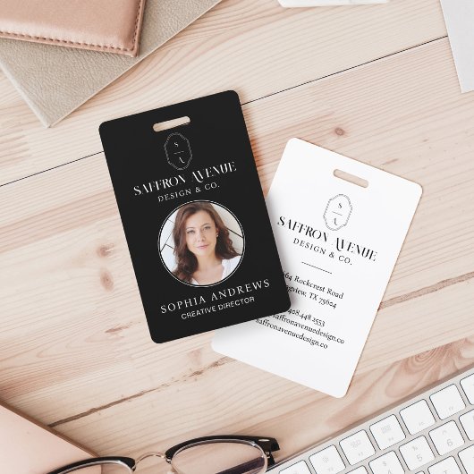 Minimaal zwart ID aangepast monogram logo & foto Badge