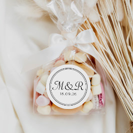 Minimaal Zwart Kalligrafie Monogram Bruiloft Stick Ronde Sticker