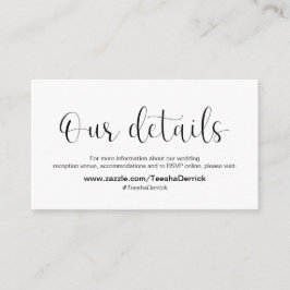 Minimaal, zwart lettertype, huwelijksdetails informatiekaartje