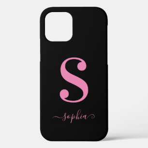 Minimaal zwart met roze monogram scriptnaam Case-Mate iPhone case