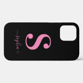 Minimaal zwart met roze monogram scriptnaam Case-Mate iPhone case (Achterkant (horizontaal))