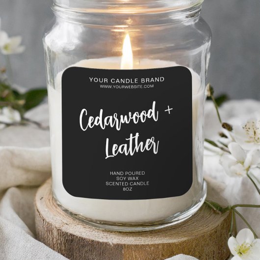 Minimaal Zwart Modern Kaars Productlabel Vierkante Sticker