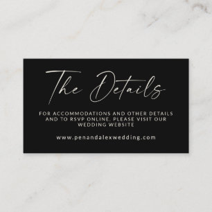 Minimaal Zwart Modern Script Wedding QR Code Detai Informatiekaartje