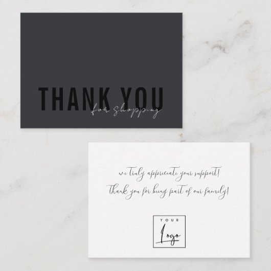 Minimaal Zwart op Zwart Bedankt Logo Shopping Visitekaartje (Voorkant / Achterkant)