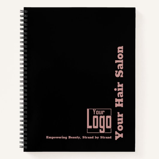 Minimaal Zwart Roze Logo Haar Stylist Motto Notitieboek (Voorkant)