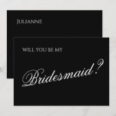 Minimaal Zwart Schrift Bruidsmeisje Voorstel Kaart (Voorkant / Achterkant)