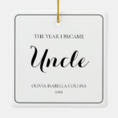 Minimaal zwart script Eenvoudige eerste kerst oom Keramisch Ornament (Achterkant)