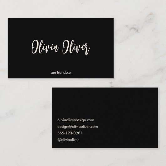 Minimaal Zwart Script Kalligrafie Elegant Modern Visitekaartje (Voorkant / Achterkant)