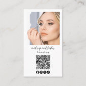 Minimaal Zwart Script Logo QR Code Foto Make-up Visitekaartje (Voorkant)