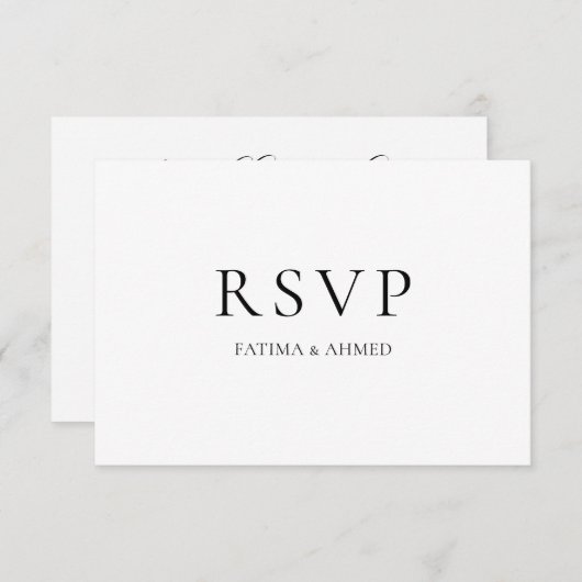 Minimaal Zwart Script Modern Moslim Bruiloft RSVP (Voorkant / Achterkant)