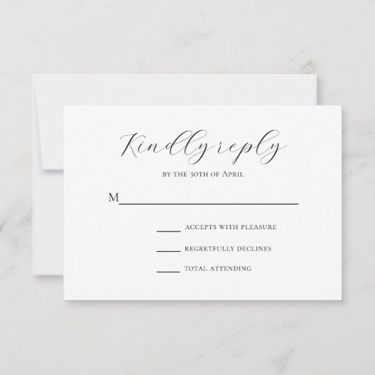 Minimaal Zwart Script Modern Moslim Bruiloft RSVP Kaartje (Achterkant)