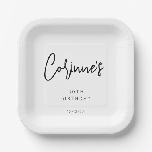 Minimaal Zwart-wit 30e verjaardagsfeestje Papieren Bordje (Voorkant)