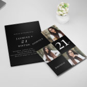 Minimaal zwart-wit 3 foto 21e verjaardag kaart