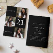 Minimaal zwart-wit 3 foto 21e verjaardag kaart