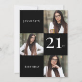 Minimaal zwart-wit 3 foto 21e verjaardag kaart (Voorkant)