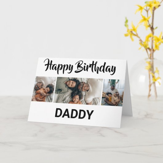 Minimaal zwart-wit 3 fotocollage | Geboortedag Kaart (Gele Bloem)