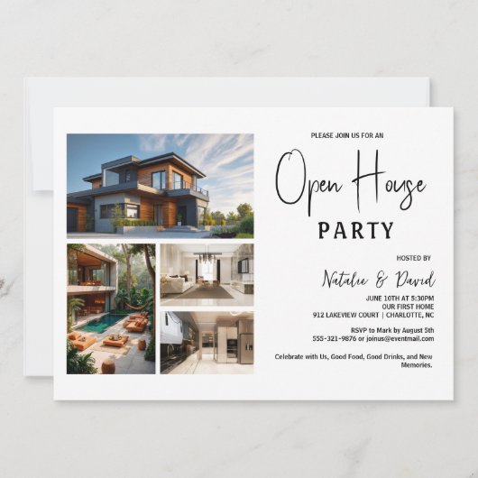 Minimaal Zwart Wit 4 foto Open Huis Kaart (Voorkant)