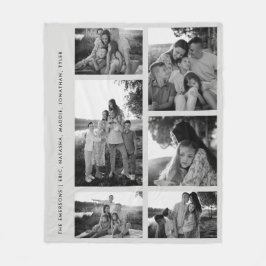 Minimaal Zwart & Wit 6 Foto Collage Familienamen Fleece Deken