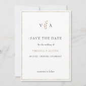 Minimaal zwart wit | Blad Gouden Grens Bruiloft Save The Date (Voorkant)