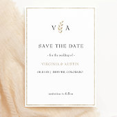 Minimaal zwart wit | Blad Gouden Grens Bruiloft Save The Date