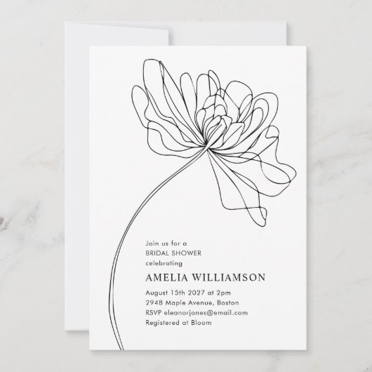 Minimaal Zwart Wit Bloem Tekening Vrijgezellenfees Kaart (Voorkant)