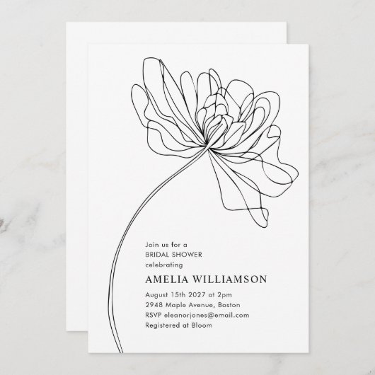 Minimaal Zwart Wit Bloem Tekening Vrijgezellenfees Kaart (Voorkant / Achterkant)