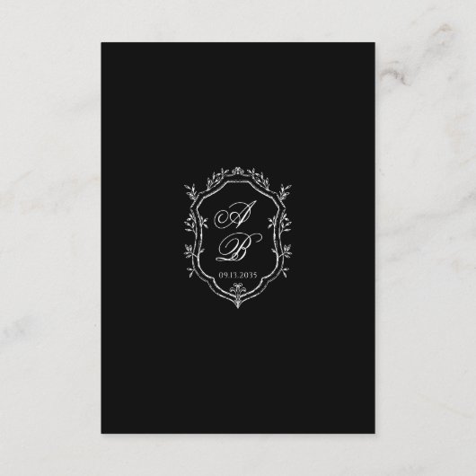 Minimaal zwart wit Bloemen Monogram Kreeft Huwelij Informatiekaartje (Achterkant)