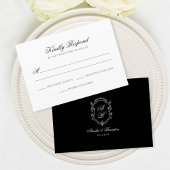 Minimaal zwart wit Bloemen Monogram Kreeft Huwelij RSVP Kaartje