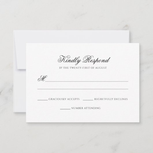 Minimaal zwart wit Bloemen Monogram Kreeft Huwelij RSVP Kaartje (Voorkant)