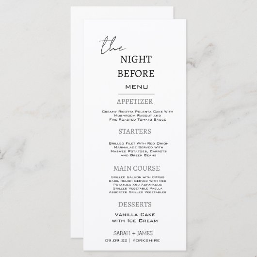 Minimaal zwart-wit de nacht voor bruiloft menu (Voorkant / Achterkant)