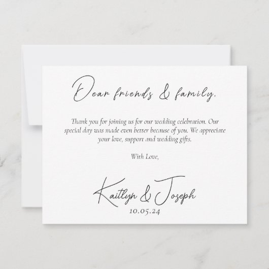 Minimaal Zwart Wit Eenvoudig Script Bruiloft Bedankkaart (Achterkant)