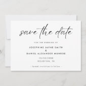 Minimaal Zwart Wit Elegant Script Bruiloft Save The Date (Voorkant)