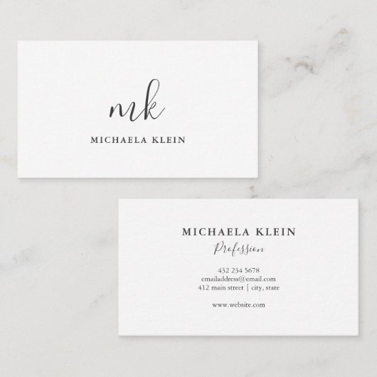 Minimaal zwart-wit en grijs script monogram visitekaartje (Voorkant / Achterkant)