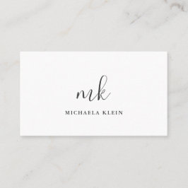 Minimaal zwart-wit en grijs script monogram visitekaartje