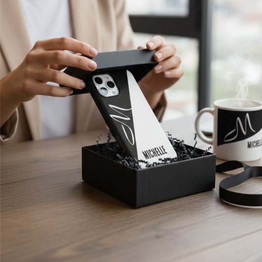 minimaal zwart-wit gesplitst Elegant Script-monogr Case-Mate iPhone Case