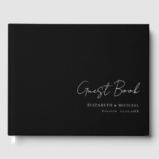 Minimaal, Zwart & Wit Handschrift Script Bruiloft Gastenboek (Voorkant)